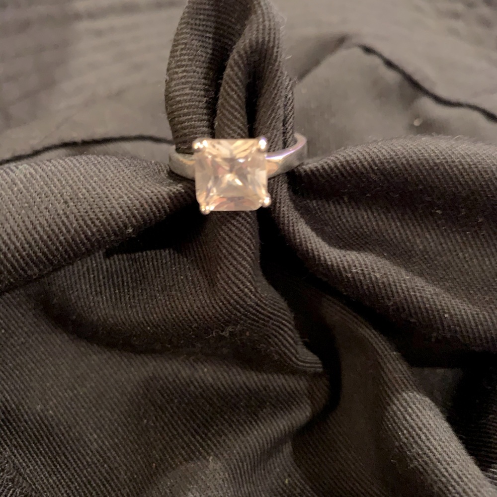 Silver Stamped 925 Ring with Rhinestone